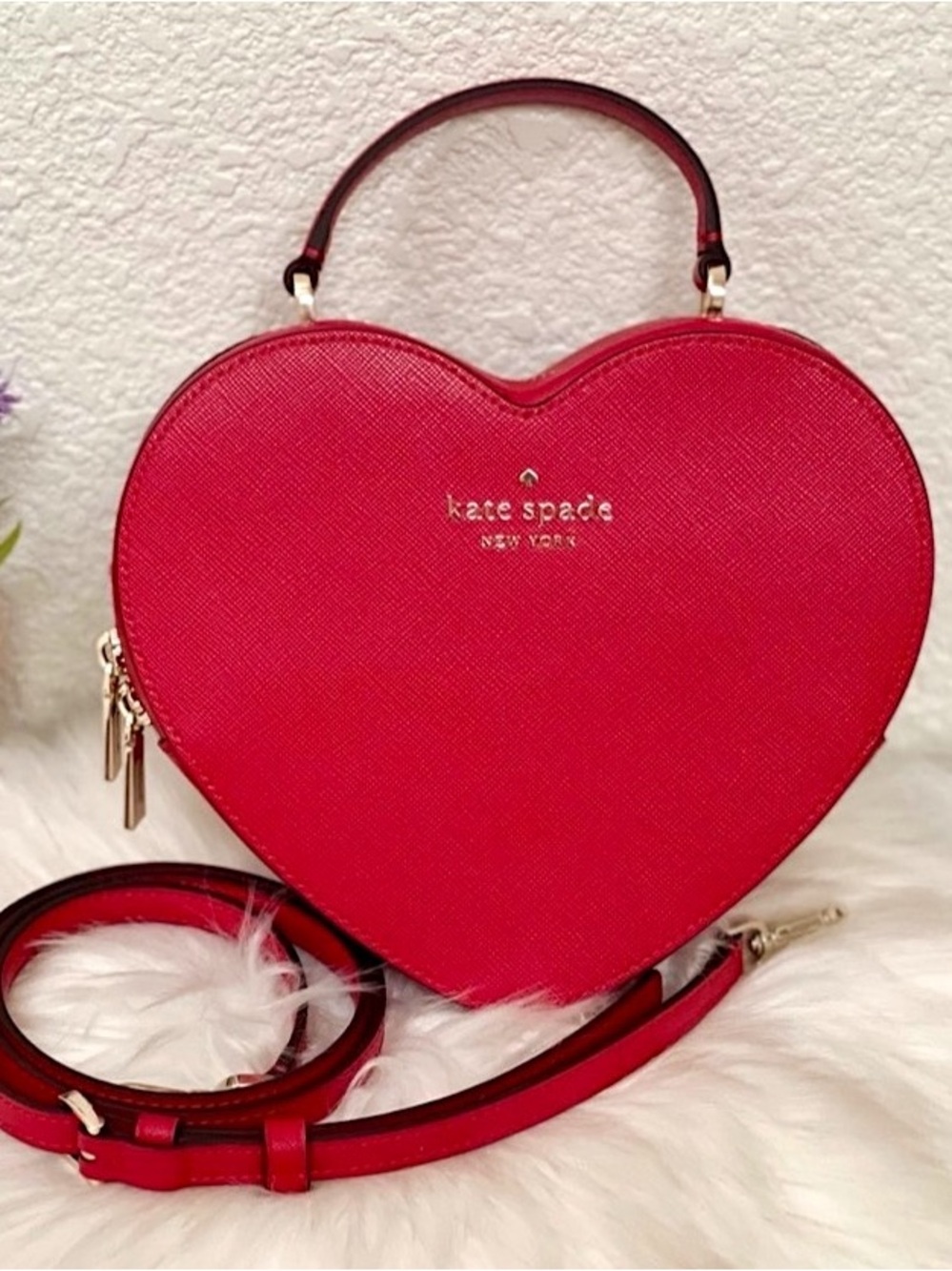 Kate Spade Love Shack Cherry Red Heart Crossbody Purse Top Handle Bag MSRP $329